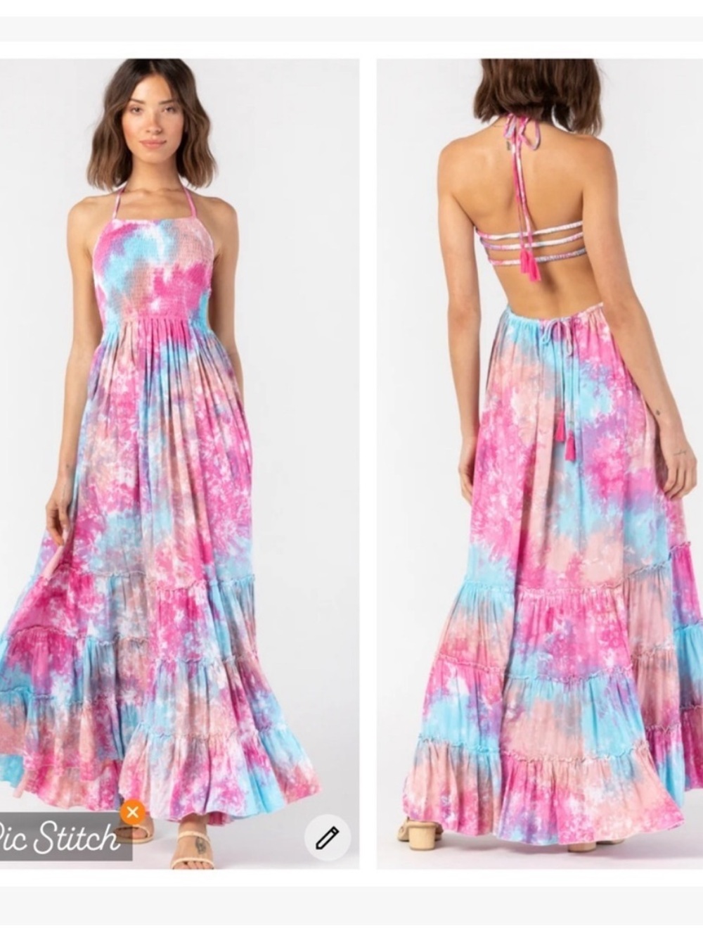 Tiare Hawaii Naia Maxi Dress Tie-Dye Sundress in Blue, Pink